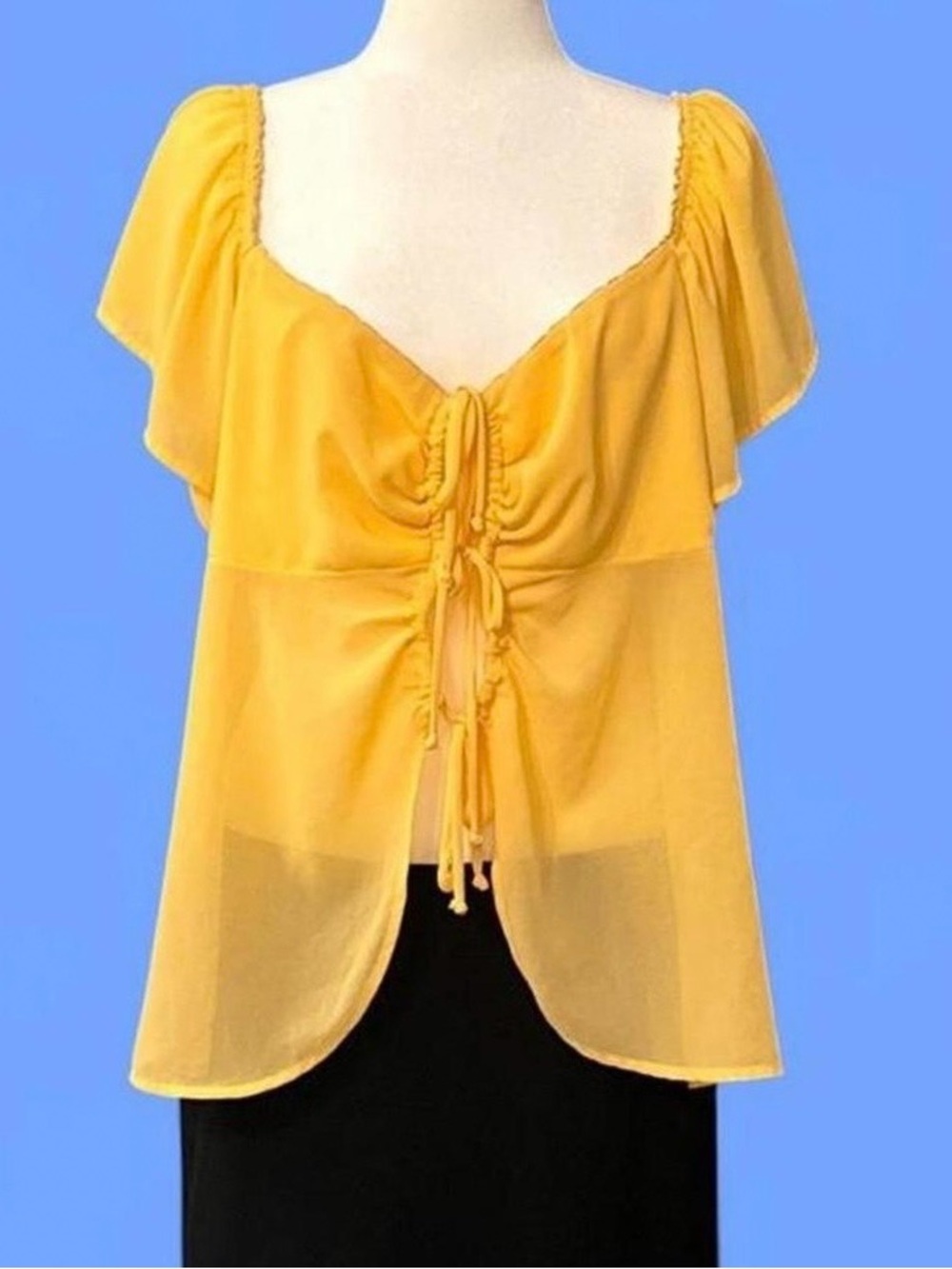 wild fable Yellow Flutter Tie-Front Blouse